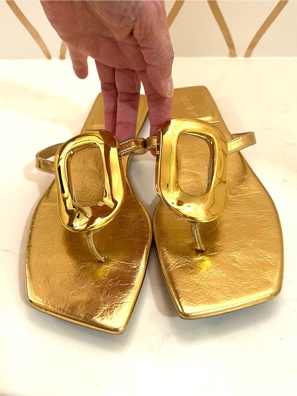 Gold Metallic Square-Toe Slide Sandals - Picture 2 of 6